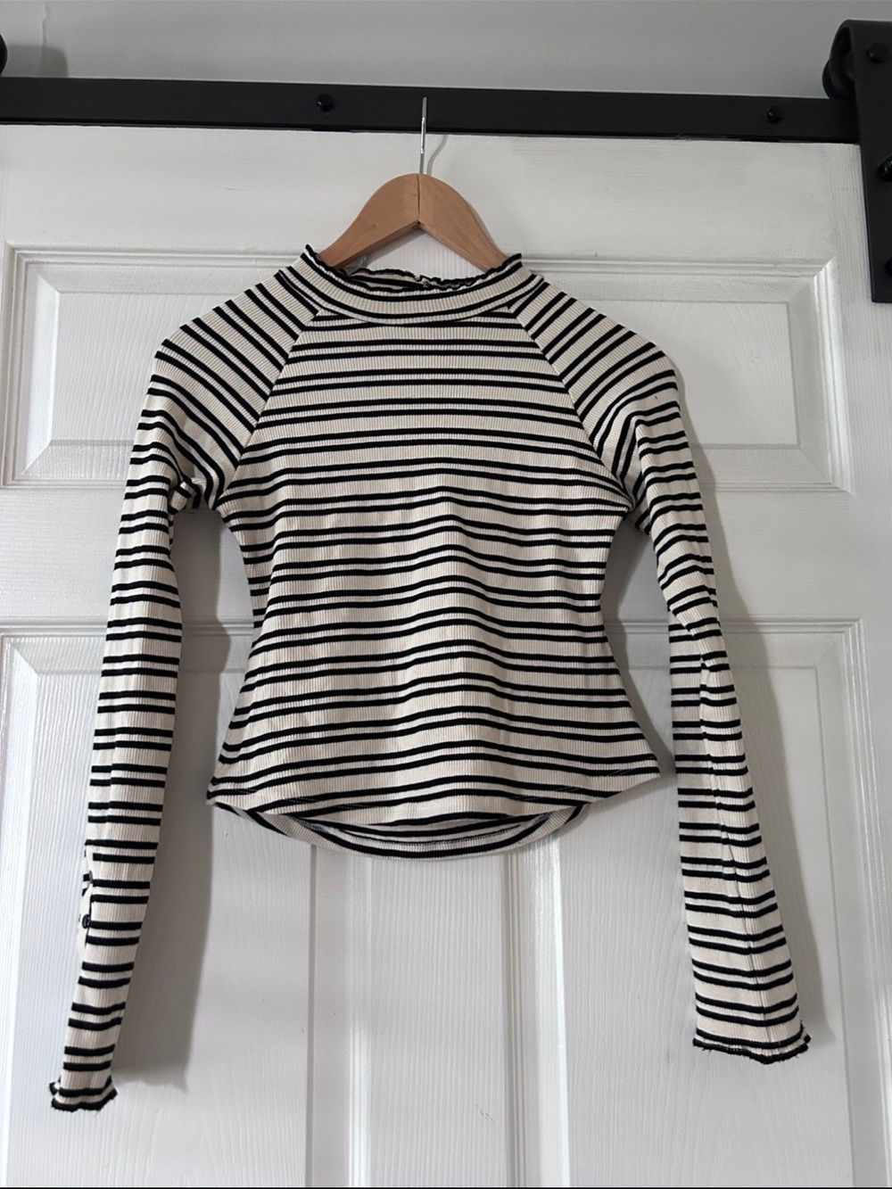 Topshop black and Cream Striped Long-Sleeve Ribbed Top with open back